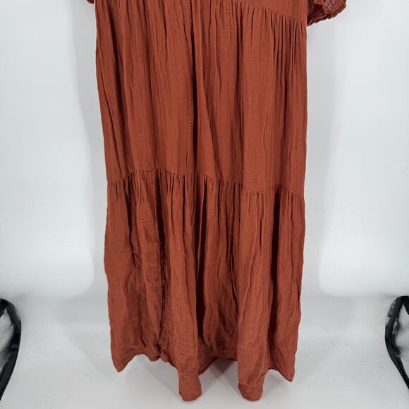 Anthropologie Tiered Maxi Dress Rust Brown Size Small Boho Fall Neutral Flowy - Picture 3 of 3